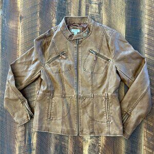 Dressbarn Womens Brown Faux Leather Jacket L